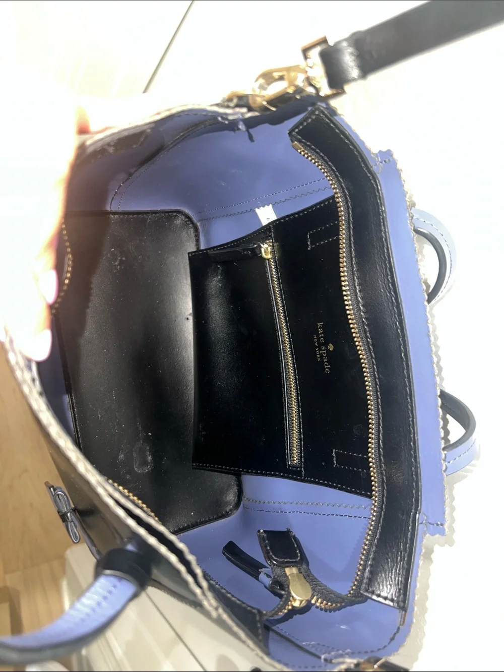 kate spade Black Leather Satchel with Blue Tag